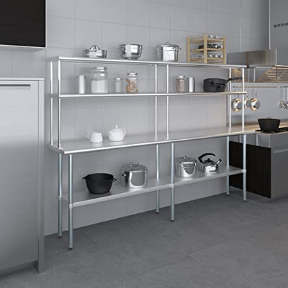 Stainless Steel Work Table Double Tier Overshelf