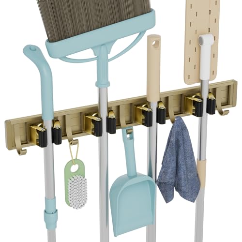 Broom Holder Wall Mount Mop Hanger Tools organizer 4Racks 5Hooks