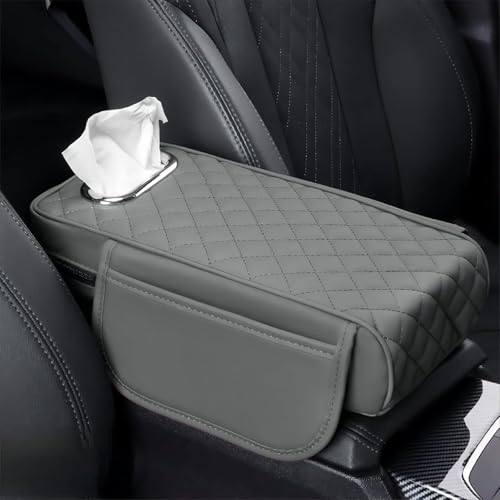 Car Armrest Cover Leather Car Console Covers Box Pad with Pocket and Tissue Box Arm Rest Cover for Car for SUV Truck Sedan Vehicle
