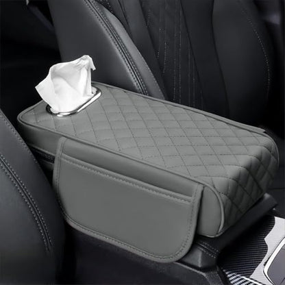 Car Armrest Cover Leather Car Console Covers Box Pad with Pocket and Tissue Box Arm Rest Cover for Car for SUV Truck Sedan Vehicle