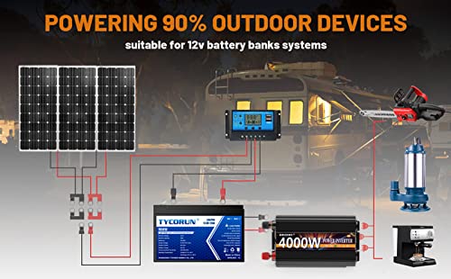 4000 Watt Power Inverter 12V DC to 110V 120V Converter for Family RV Off Grid Solar System Car with Type