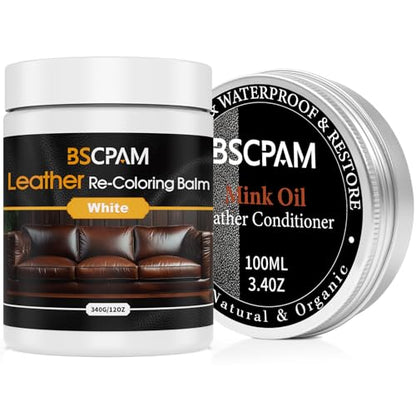 12oz Leather Recoloring Balm & 3.4oz Mink Oil Leather Conditioner kit