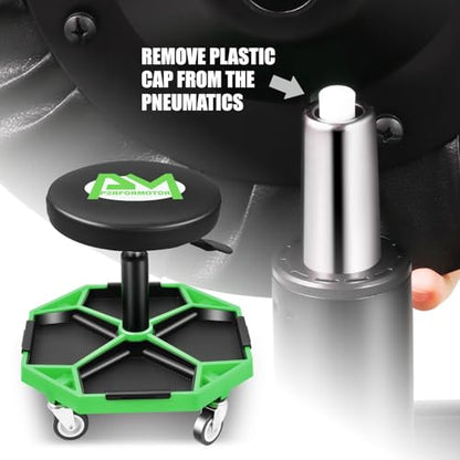 Adjustable Height Pneumatic Garage Seat Rolling Mechanic Stool with Tool Tray Storage