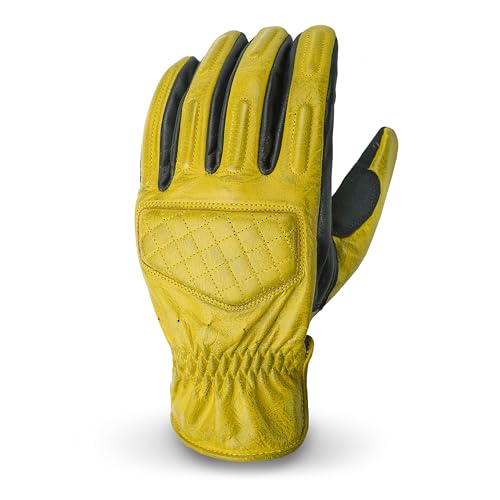 Leather Motorcycle Gloves for Men with Soft Polyester Lining Bike Riding Gloves with Grip Patches on Palm and Accordion Panels on Fingers and Cuff