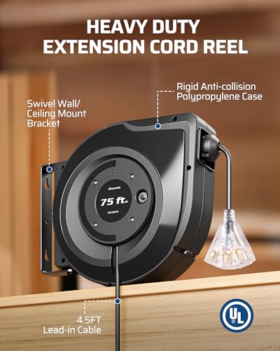 75FT Retractable Extension Cord Reel