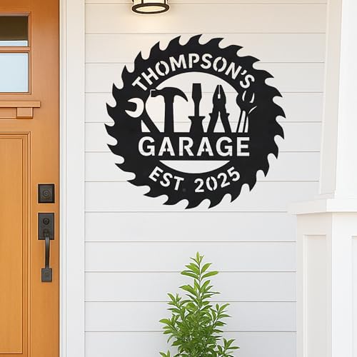 Custom Garage Workshop Metal Sign Personalized Tool Name Wall Art for Car Truck Mechanic Shop Decor Durable Steel Sign for Dad Husband Men’s Auto Workspace or Fence