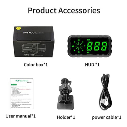Heads Up Display for Car Digital GPS Speedometer MPH kit Automotive Compass for Dashboard HUD Fatigued Driving Alert Speeding Alarm for Trucks Golf cart All Vehicles
