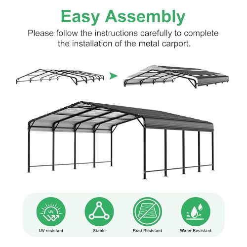 20x20 FT Metal Carport Canopy with Reinforced Base