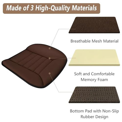 2PCS Car Seat Cushion Pad 1.2" Thick Comfort Seat Protector for Car Driver Seat Office Chair Home Use Memory Foam Seat Cushion with Non Slip Bottom