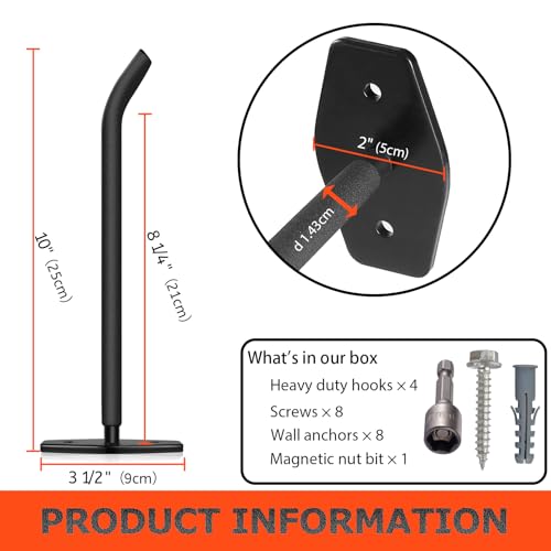 4 Pack 10 Inch Heavy Duty Garage Hooks (4 Count)
