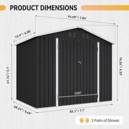 7'x6' Shed with Floor Galvanized Steel Outdoor Storage Shed Black