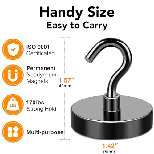 Magnetic Hooks Heavy Duty 170LB+ Strong Black Magnets Hook