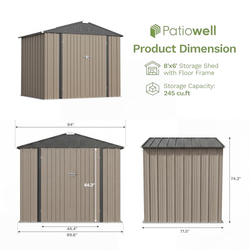 8x6 FT Outdoor Storage Shed with Floor Frame
