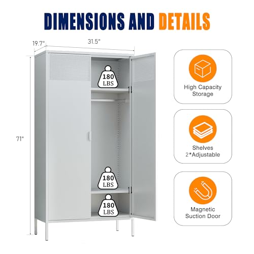 Metal Storage Cabinets Locker with Hanging Rod and Adjustable Shelves