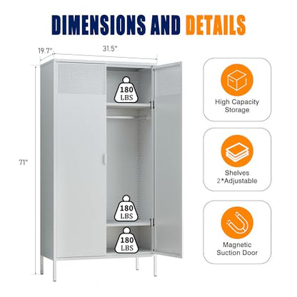 Metal Storage Cabinets Locker with Hanging Rod and Adjustable Shelves
