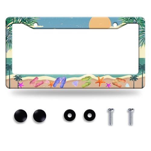 Summer Beach License Plate Frame Stainless Steel Car Accessory 6x12 Inch