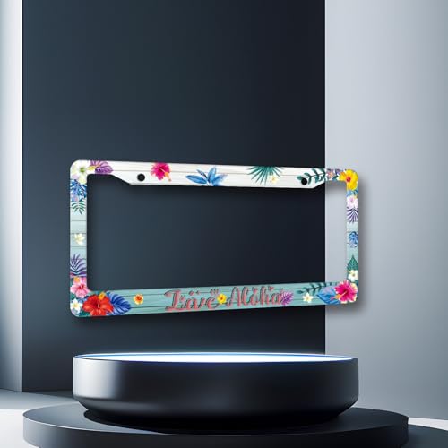 Aloha License Plate Frame Colorful Hibiscus Flower License Holder with Hole