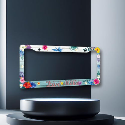 Aloha License Plate Frame Colorful Hibiscus Flower License Holder with Hole