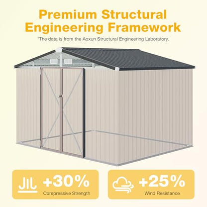 10x8 FT Outdoor Metal Storage Shed with Floor & Lockable Double Doors