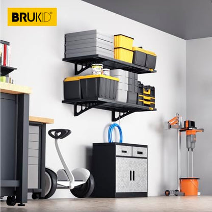 2Pack 1.64x4ft Adjustable Metal Garage Wall Shelving Heavy Duty Garage Storage Shelf Wall Mounted Black (2 Count)