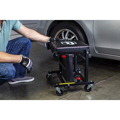 2-in-1 Rolling Creeper Seat Converts from High to Low Roller Seat, Fast, Tool-Free Conversion, Garage, Shop, Brake Jobs, Washing, Detailing, Maintenance, Thick Pad, 3-in. Casters - 240298