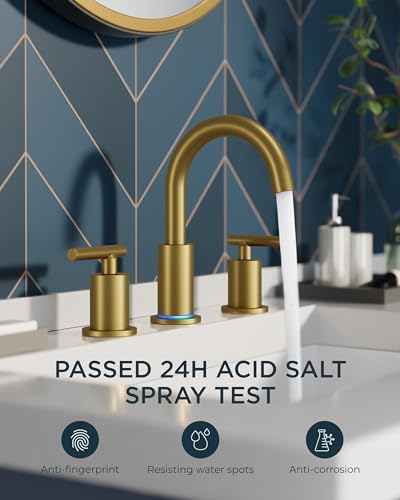 Bathroom Sink Faucet 3 Hole Gold 8 Inch Widespread