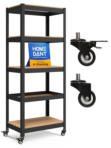 House Black 24.4" W 5 Tier Rolling Storage Shelves Metal Cart