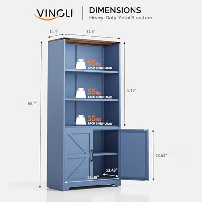 Blue Bookcase with Doors and Adjustable Shelves