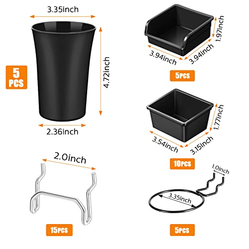 20 Pcs Pegboard Bins and Cups with Hooks and Loops Peg Assortment Organizer Accessories Various Tool Organizer Pegboard Baskets Set for Garage Workshop Workbench Office