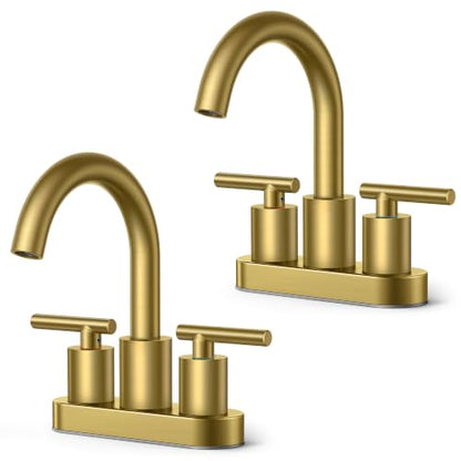 Bathroom Sink Faucet 3 Hole Brushed Gold 4 Inch Centerset 2 Pack (2 Count)