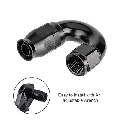 12AN 180 Degree PTFE One Piece Full Flow End Hose Fitting Aluminum Black