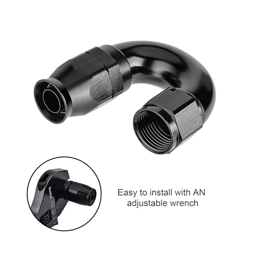 10AN 180 Degree PTFE One Piece Full Flow End Hose Fitting Aluminum Black