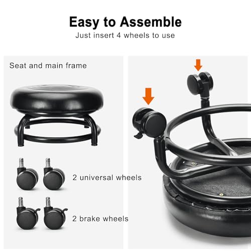 Low Height Rolling Stool Low Roller Stool PU Leather Comfortable Chair