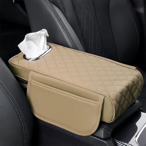 Car Armrest Cover Leather Car Console Covers Box Pad with Pocket and Tissue Box Arm Rest Cover for Car for SUV Truck Sedan Vehicle