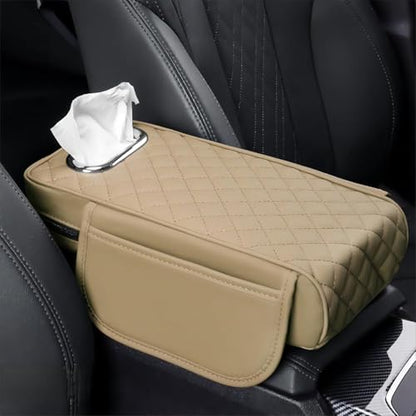 Car Armrest Cover Leather Car Console Covers Box Pad with Pocket and Tissue Box Arm Rest Cover for Car for SUV Truck Sedan Vehicle