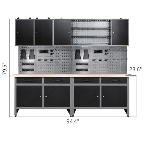 Garage Tool Storage Cabinet System with Workbench Desk (3 Count)