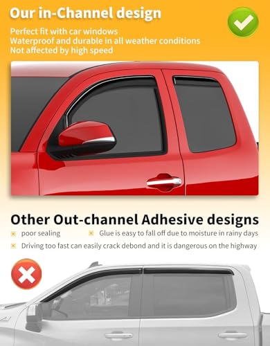 Window Visors Rain Guards for Toyota Tacoma Double Cab 2016 (4 Count)