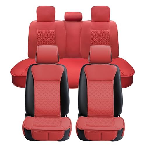 Car Seat Cover Full Set Leather Waterproof Front Rear Red