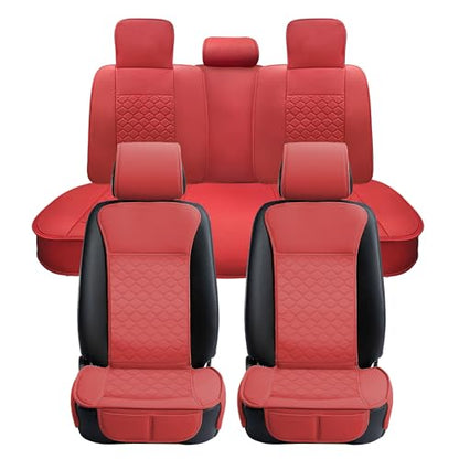 Car Seat Cover Full Set Leather Waterproof Front Rear Red