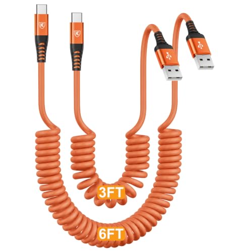 Coiled USB A to USB C Cable for Car [3FT+6FT] (9 Foot)