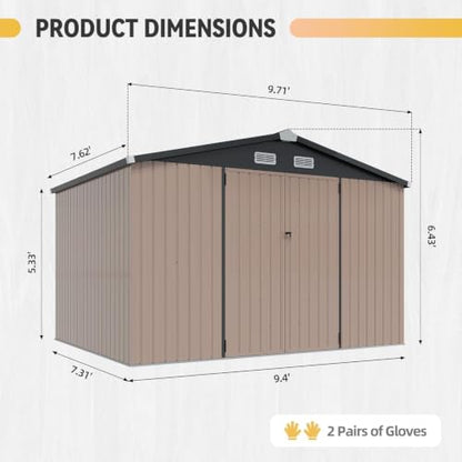 10x8FT Shed with Floor Galvanized Steel Outdoor Storage Shed