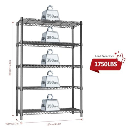 1750 LBS Garage Shelving Wide Storage Shelves Metal Shelves Heavy Duty Adjustable Utility Shelf Rack