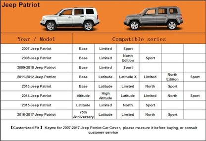7 Layers Waterproof SUV Car Cover for Jeep Patriot 2007