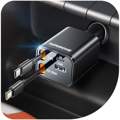 Retractable USB C Car Charger