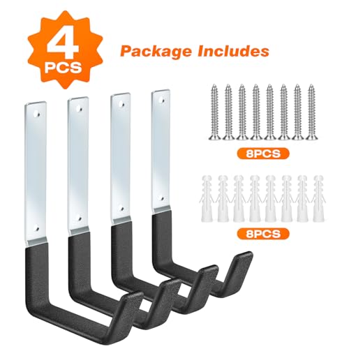 Ladder Hangers for Garage Wall Garage Hooks Heavy Duty Wall Hooks Set of 4 Tool Organizers and Storage Wall Mount Garage Storage Utility Rack Tool Holder for Garage Garden Shed Shop Bike Hose
