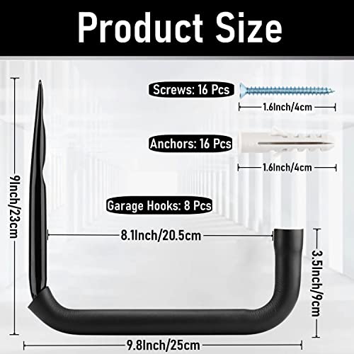 8 Pack Ladder Hooks 9.8Inch Garage Storage Utility Hook Heavy Duty Wall Mounted Storage Organizer Hanging Folding Chair Bike Ski Tool (8 Count)