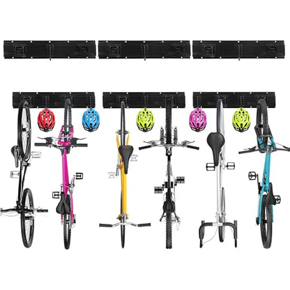 60.36in Vertical Wall Bike Rack Holds 6 Bikes 5 Helmet Hooks