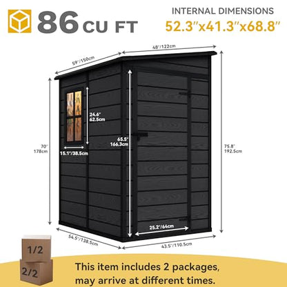 5x4 FT Resin Outdoor Storage Shed with Floor & Window