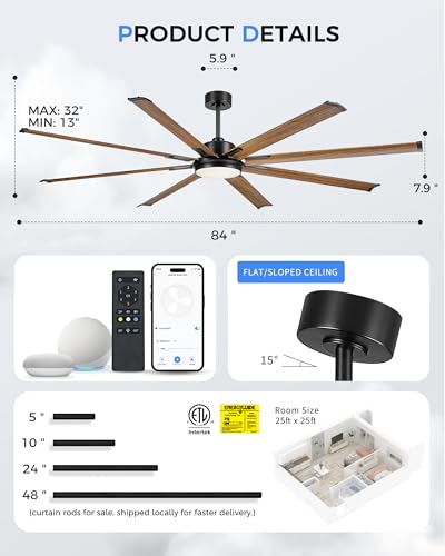 84 Inch Large Ceiling Fan with Light