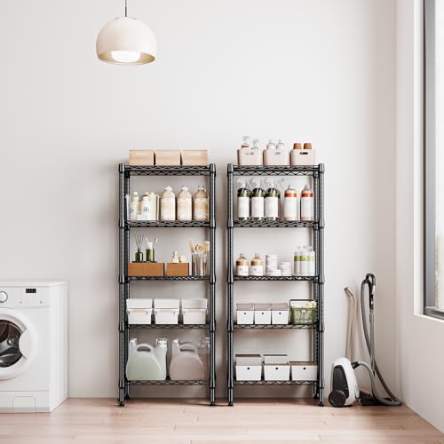 1250 lbs 5 Tier Shelf Metal Storage Shelves Wire Rack Closet Organizers for Garage Kitchen Bathroom Laundry Black 11.8" D x 23.6" W x 59.5" H (5 Count)